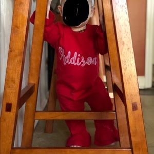 Red Romper with Addison embroidered